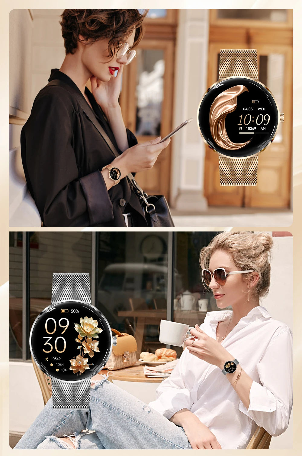 MEVADEN 8.5mm Utra-thin Stainless Steel Smartwatch 1.43 inch AMOLED Screen Women Bluetooth Call Health Monitor Sport Smart Watch