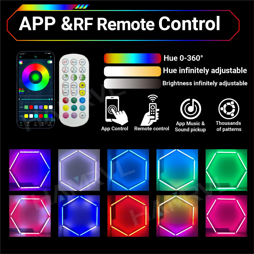 Garage Dimmable Hexagon LED Lighting RGB Color Change 3000-6000K Gym BarberShop Honeycomb Ceiling Lights Halloween Party Gaming
