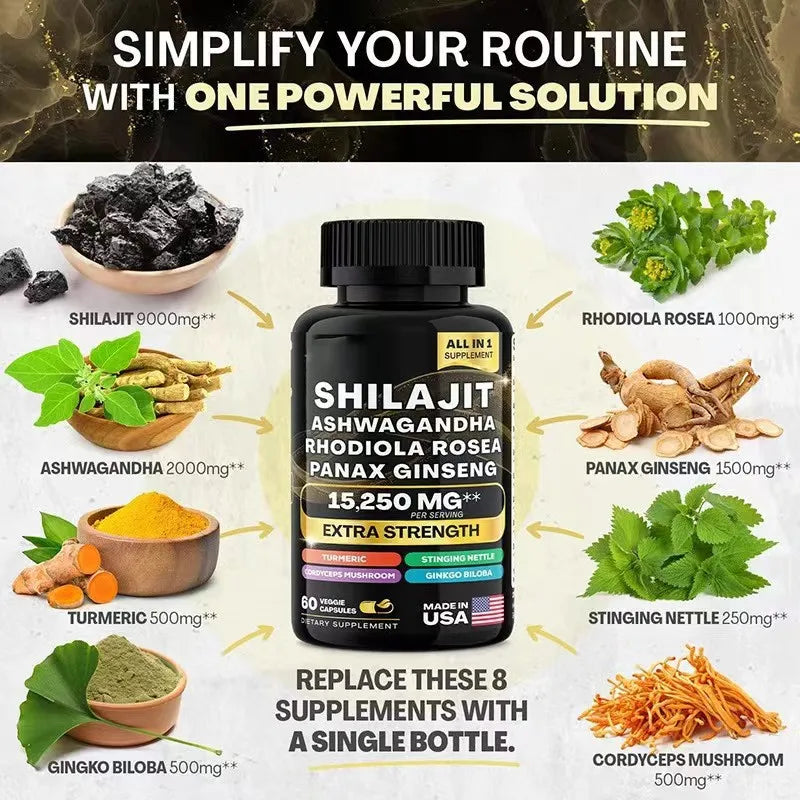 Sea Moss 3000mg Black Seed Oil Capsules Ashwagandha SHILAJIT Ginseng Chlorophyll for Women & Men Boosting Bone Skin Health