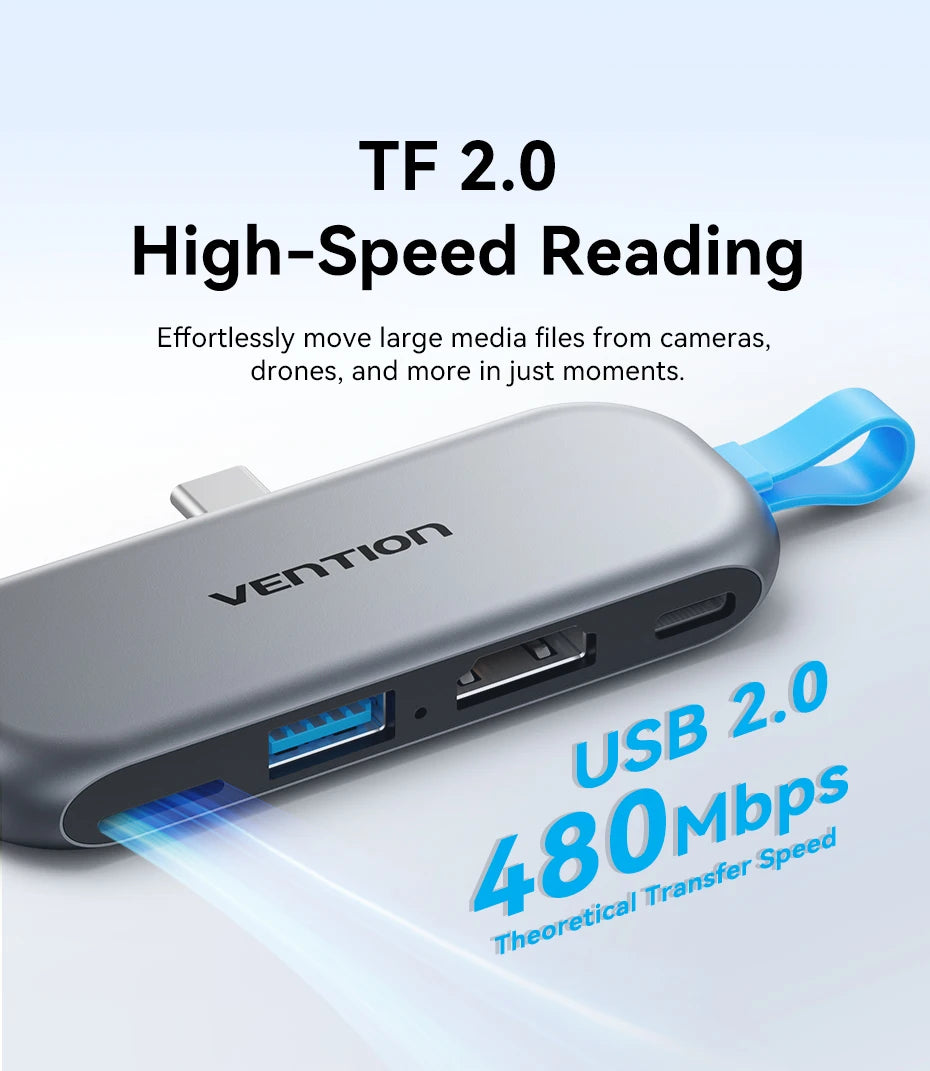 USB C Hub 4K 60Hz Adapter - 100W PD Charging for Laptop - Space Gray Tidesmit