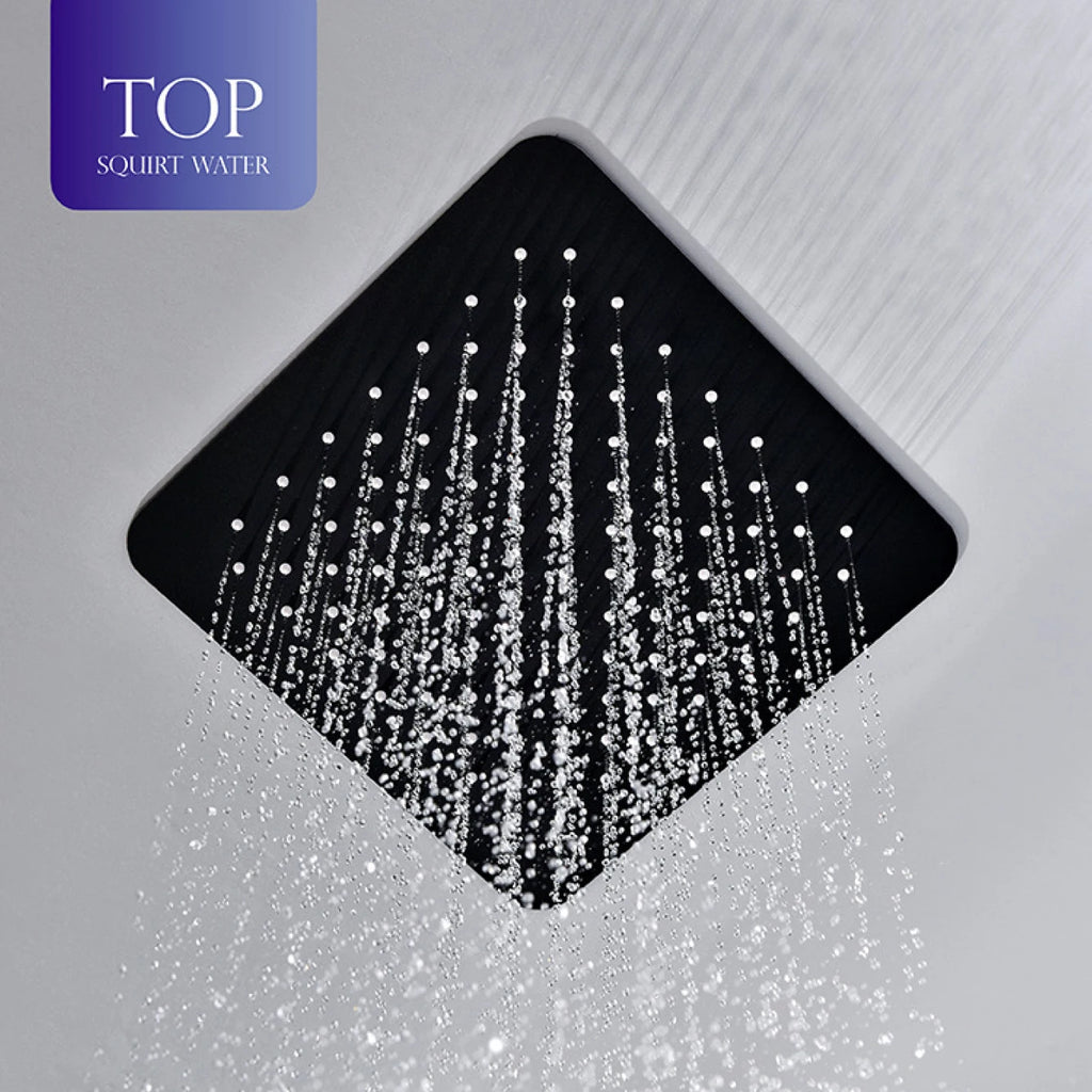 Modern Black Brass Bathroom Thermostatic Ceiling Type Shower System Wall-Mounted 3-Function Waterfall Tap for Cold & Hot Wate