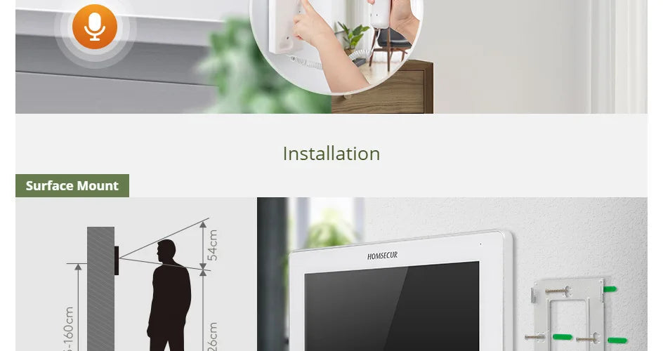BA22D-W 4 Wire 7" Touch Screen Monitor Motion Detection For HOMSECUR Tuya Smart WIFI Video Doorphone 1080P FHD