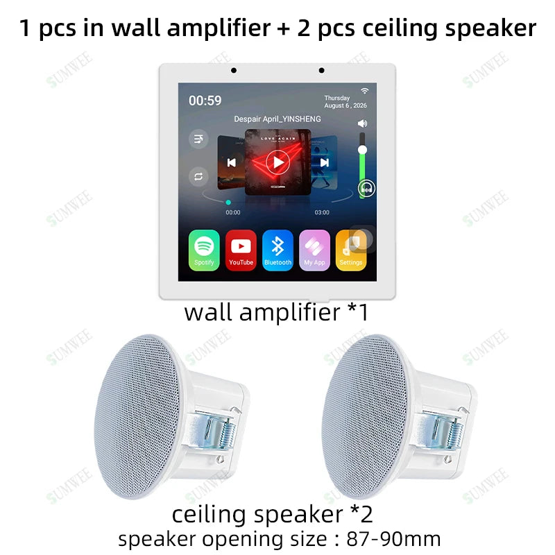 Home Smart Audio Android 11 WIFI System TUYA Control Panel Bluetooths Wall Amplifier Ceiling Speakers ALEXA Voice Music Player