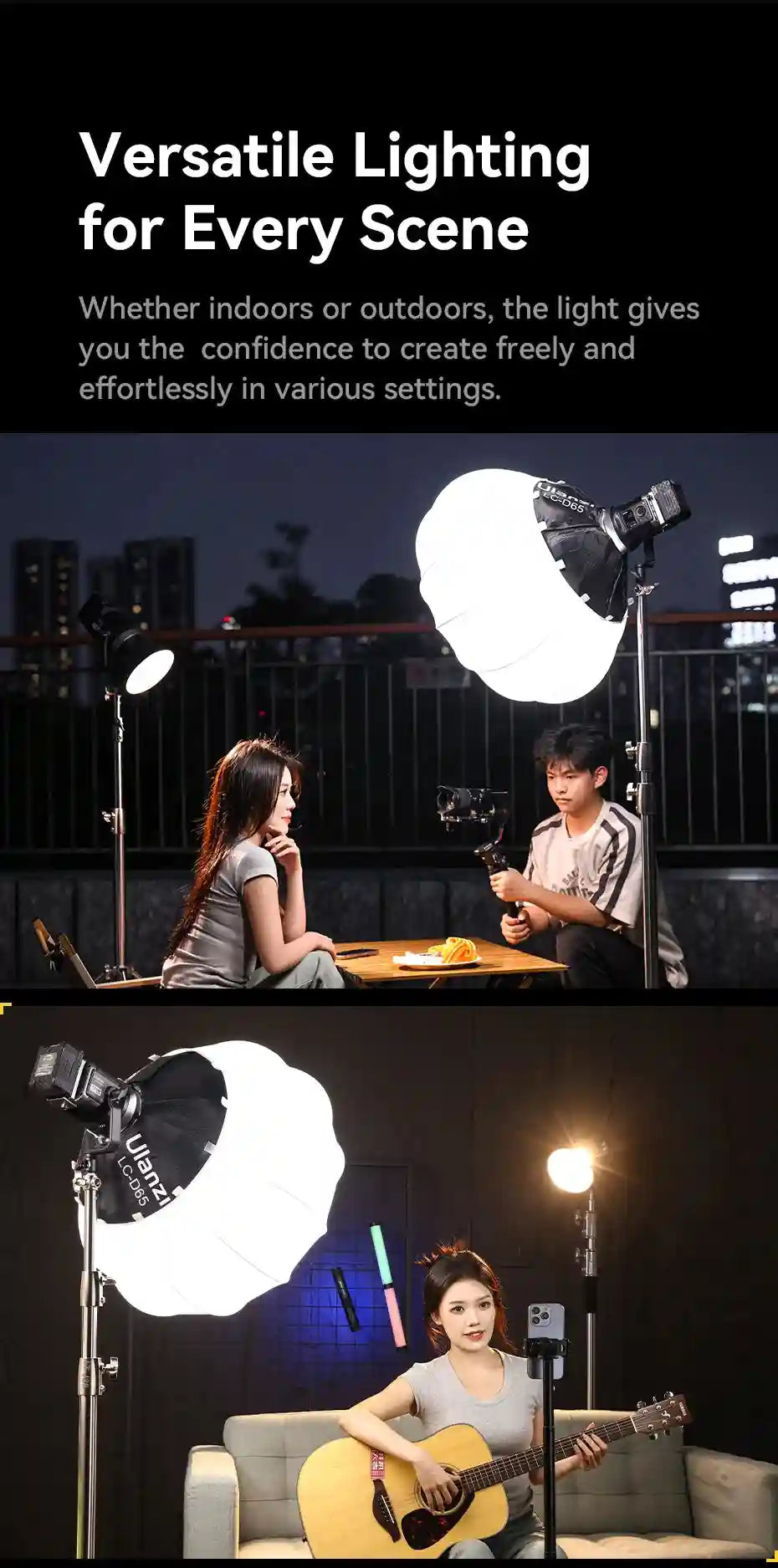 LC-D65 white, round, collapsible softbox mounted on a light stand for indoor and outdoor photography lighting.