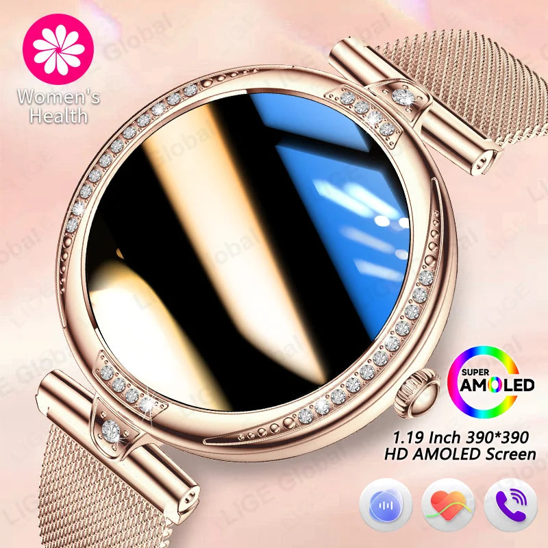 LIGE New Women Smart Watch 1.19 Inch AMOLED Full Touch Screen Sports Fitness Watches Bluetooth Call Digital Smartwatch Lady Gift