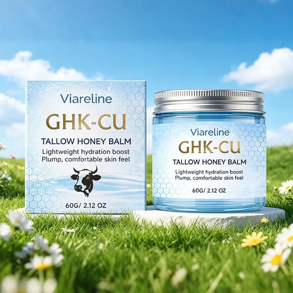 Viareline GHK-CU Copper Peptide Tallow Balm Day & Night Cream Firm Moisturize Honey Blue Balm for Mature, Dry & Sensitive Skin
