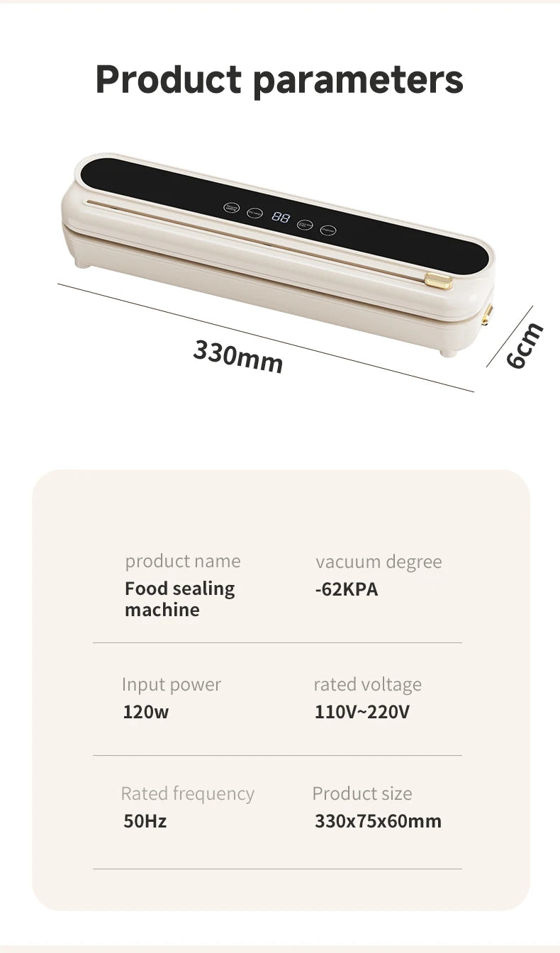 2026 New Electric Vacuum Sealer Built‑in Cutter Dry Wet Mode Automatic Food Sealer Kitchen Food Preservation Packaging Machine
