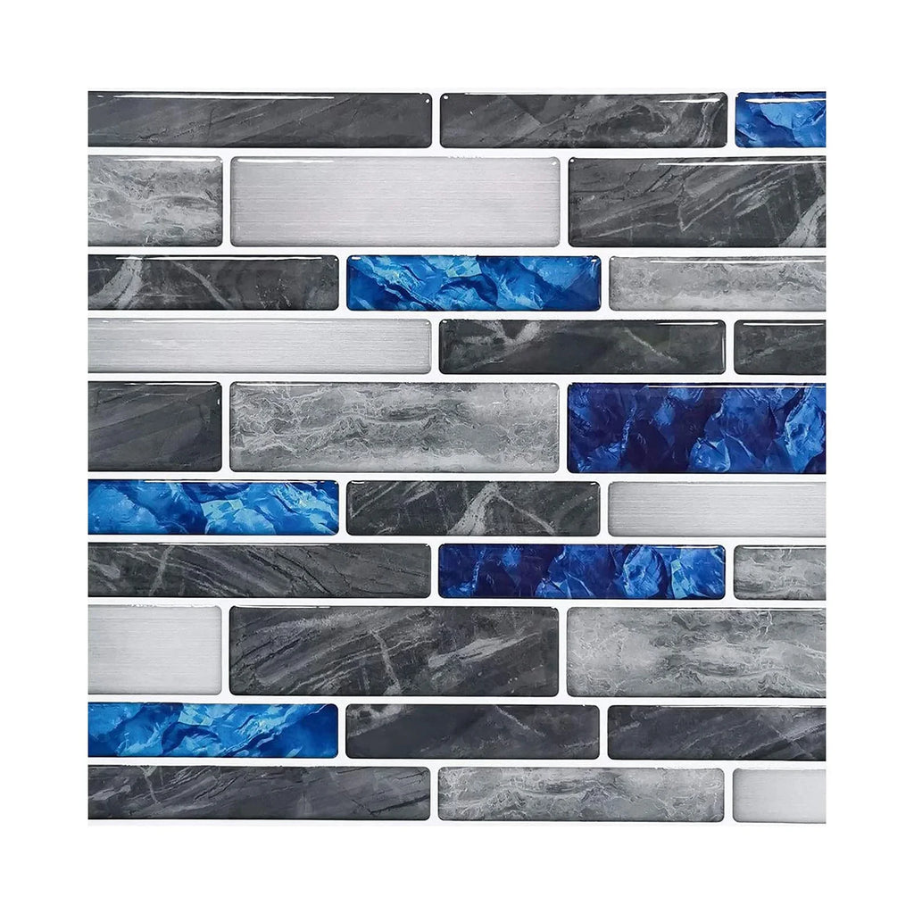 Self-adhesive 3D tile wall sticker sheet with mixed gray and blue brick tiles