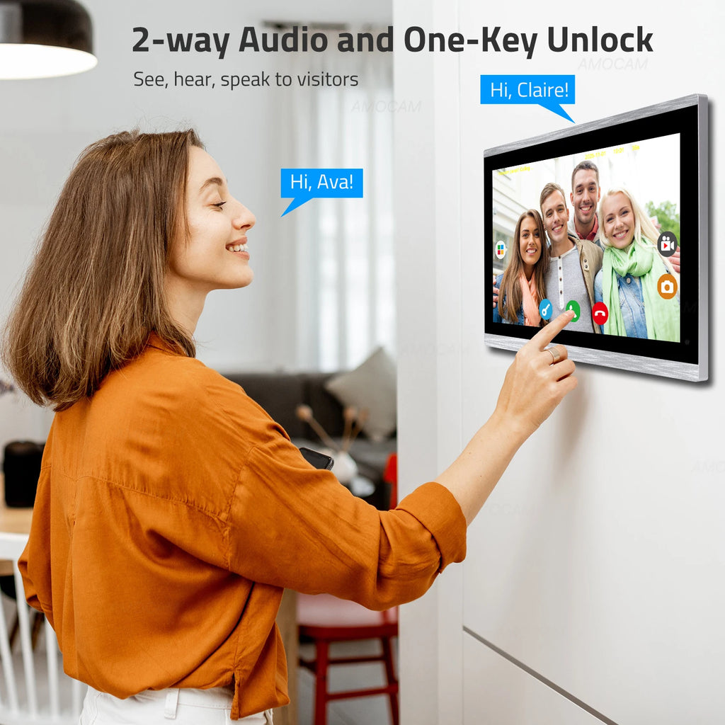 1080P 10.1 Inch Touch Screen Wifi Video Doorbell, Smart Home Video Intercom 32G Card Rceord Kit Works with Tuya ID Unlcok 4-Wire