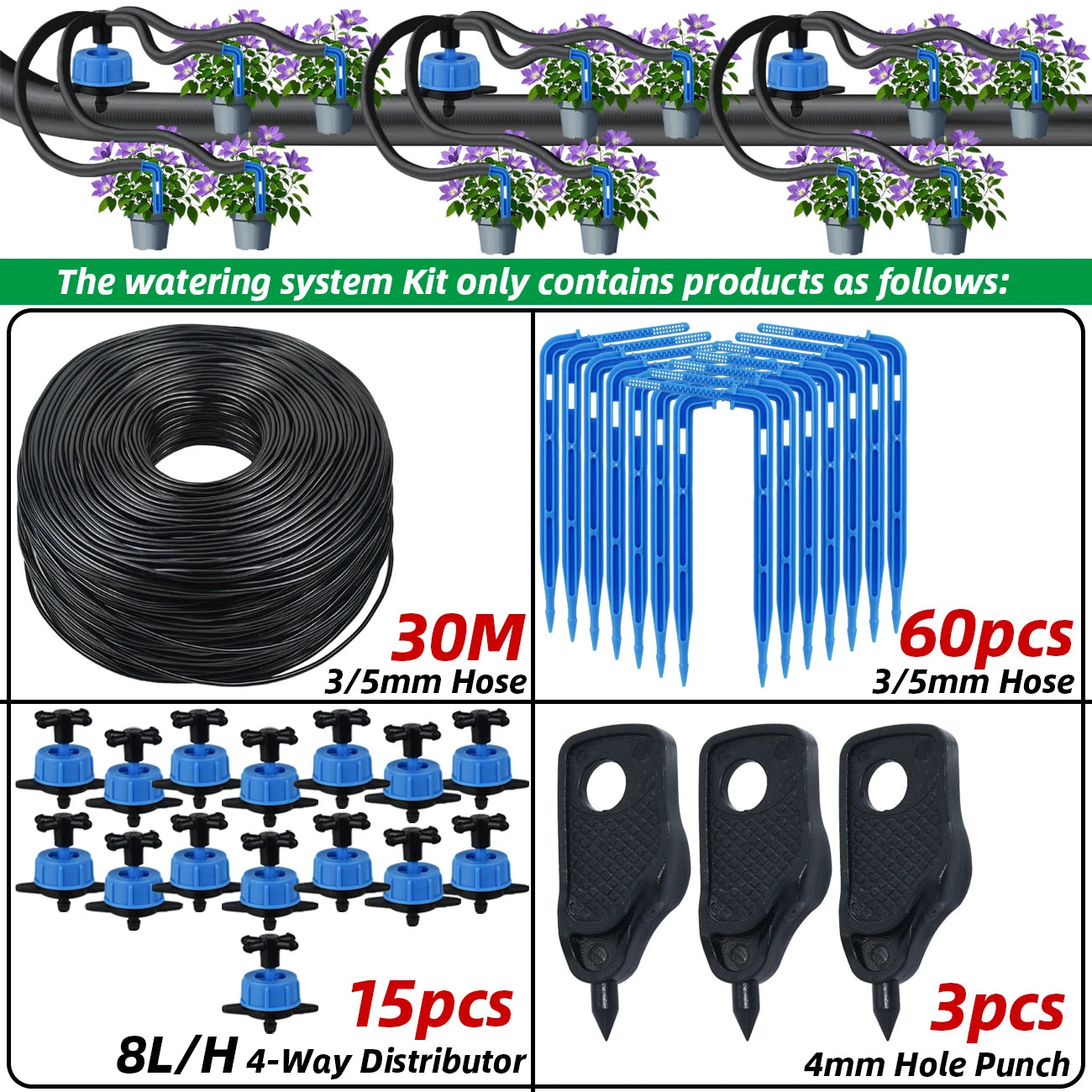KESLA Drip Irrigation Kit 10-100M 4Way 2Way 8L Drip Arrow 3/5mm Hose Watering System Dripper Sprinkler Pot Planting Greenhouse