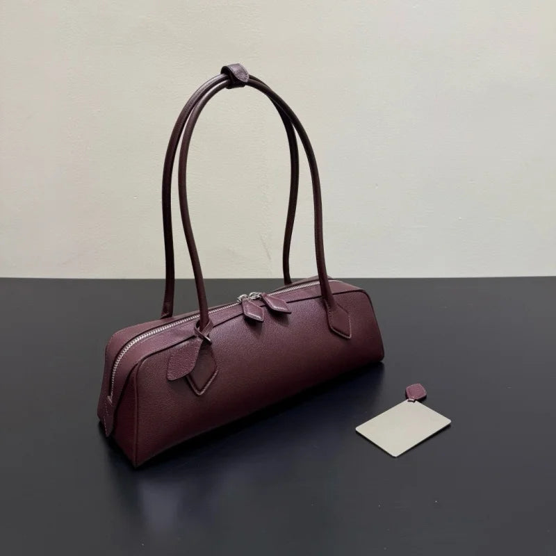 2026 high-quality genuine leather sausage bag, high-end customized high silk gloss leather handbag, women's shoulder bag