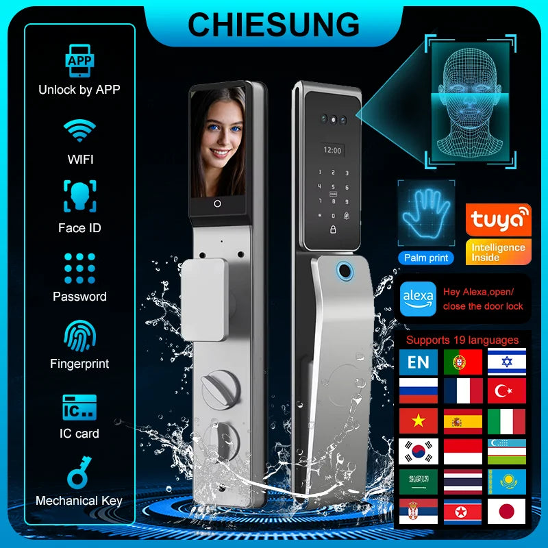 Waterproof  Smart Door Alexa Lock Israel 6590 Mortise Hebrew Tuya Smart Life APP Face Digital Door Lock With Camera