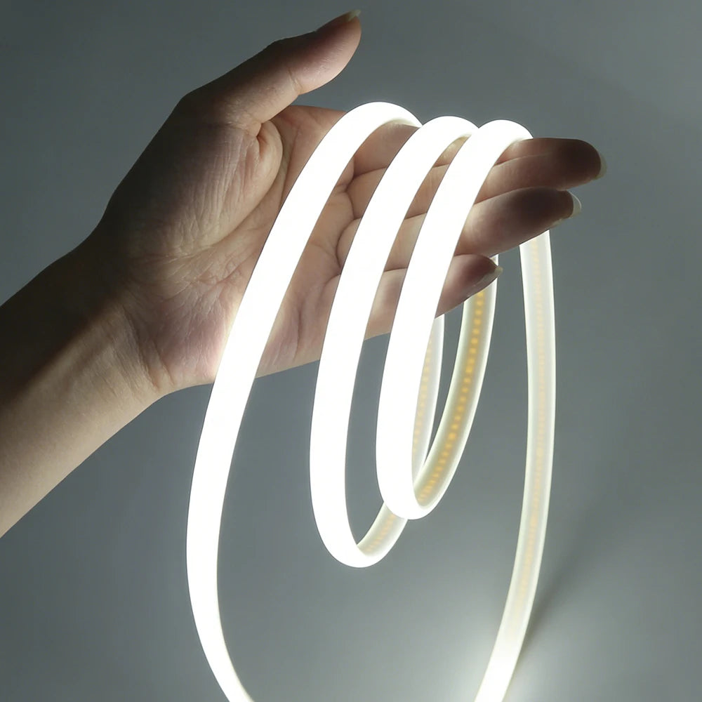 Dimmable 220V COB LED Neon Strip Light 4key Controller EU Plug Flex Tube 3000K 4000K 6000K for Staircase Bar Counter Lighting