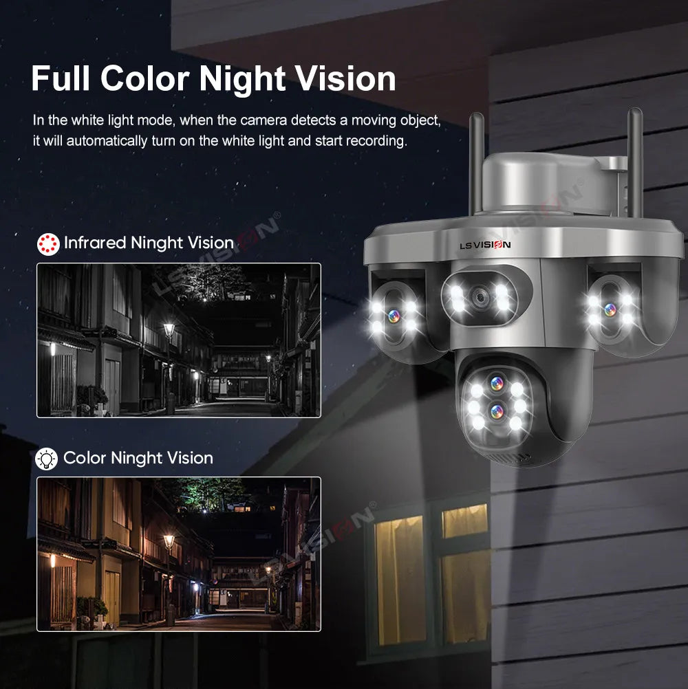 LS VISION 20MP 10X Optical Zoom 4G Solar Camera Outdoor WiFi Three Screen 3PTZ 360° Auto Tracking Security CCTV Camera V380 Pro