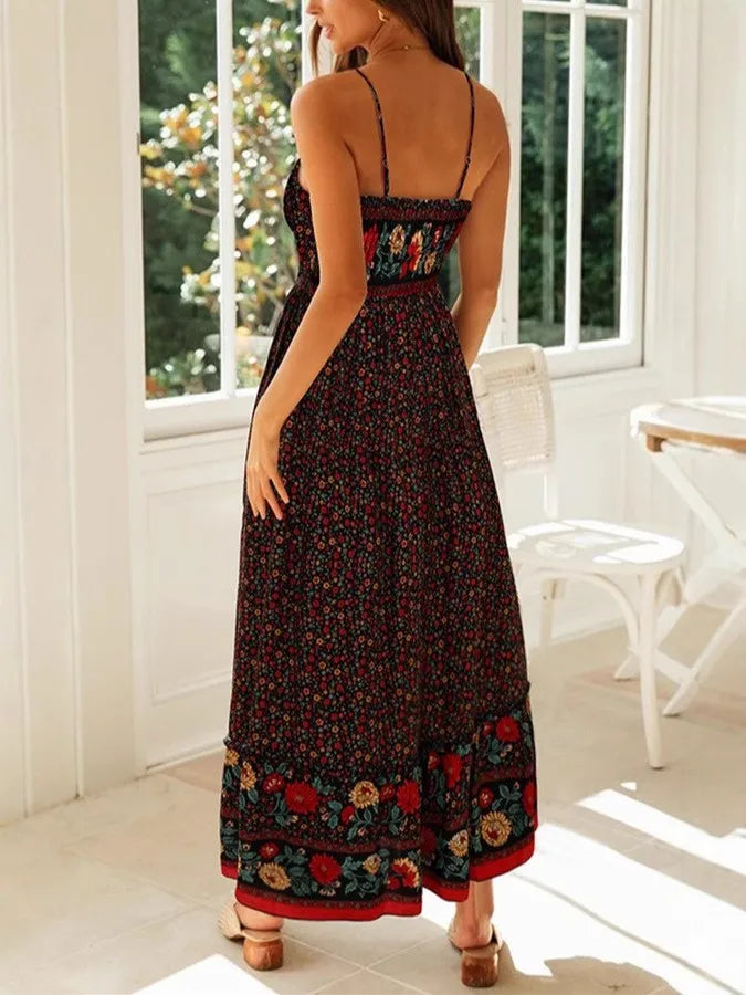Happie Queens Women Fashion Strapless Bohemian Maxi Dress Lady Summer Vacation Beach Boho Dress Robe