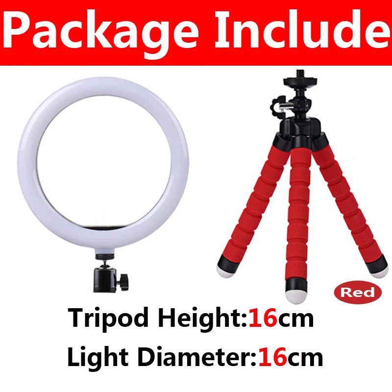 Ring Light with Tripod for YouTube Video Recording - Adjustable LED Lighting A-16cm Red Tidesmit