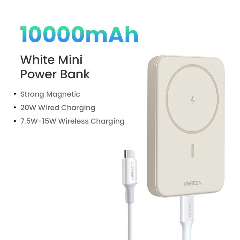 Magnetic Power Bank 10000mAh for MagSafe iPhone - Fast Wireless Charging 10000mAh White Tidesmit