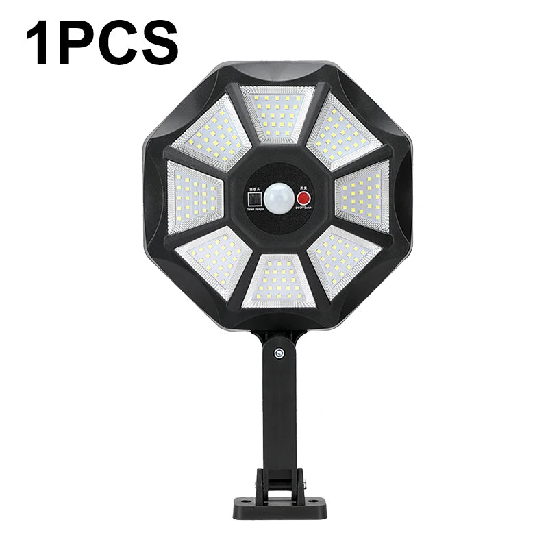 Solar Lights Outdoor 168LED 360° Adjustable Flood Light Dusk to Dawn 8 Sides Solar Outdoor Lights with Motion Sensor IP66 Waterproof Solar Street Lights Outdoor for Yard Pools