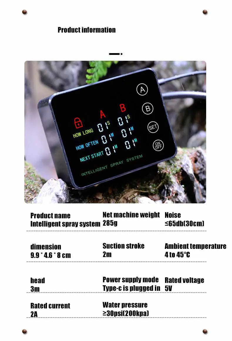 Black automatic spray timer controller with A/B display and set plus on/off controls