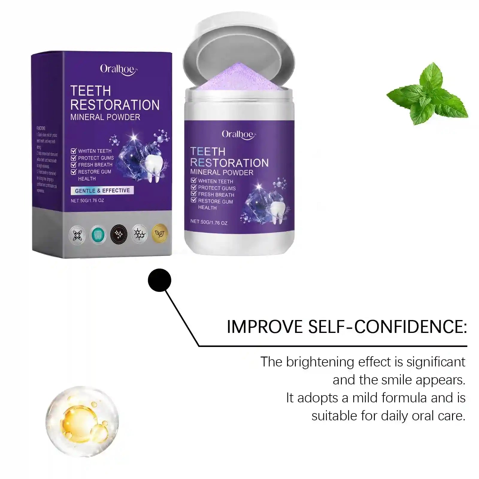 Tidesmit Teeth Restoration Mineral Powder for natural teeth whitening and enamel remineralization