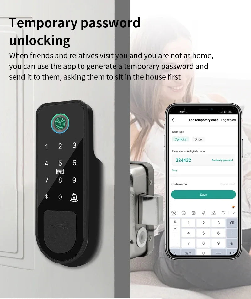 Bluetooth Tuya App Fingerprint Smart Door Lock Gate Password RFID Card Rim Bolt Lock Electronic Door Lock