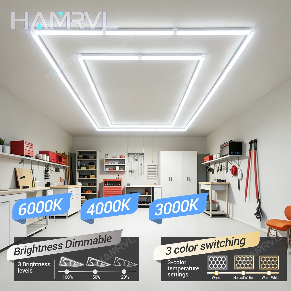 LED Rectangle Lighting 4S car showroom Barber Workshop Office Desk Ceiling Lamp Color change Dimmable Garage Hexagon Lights Gym