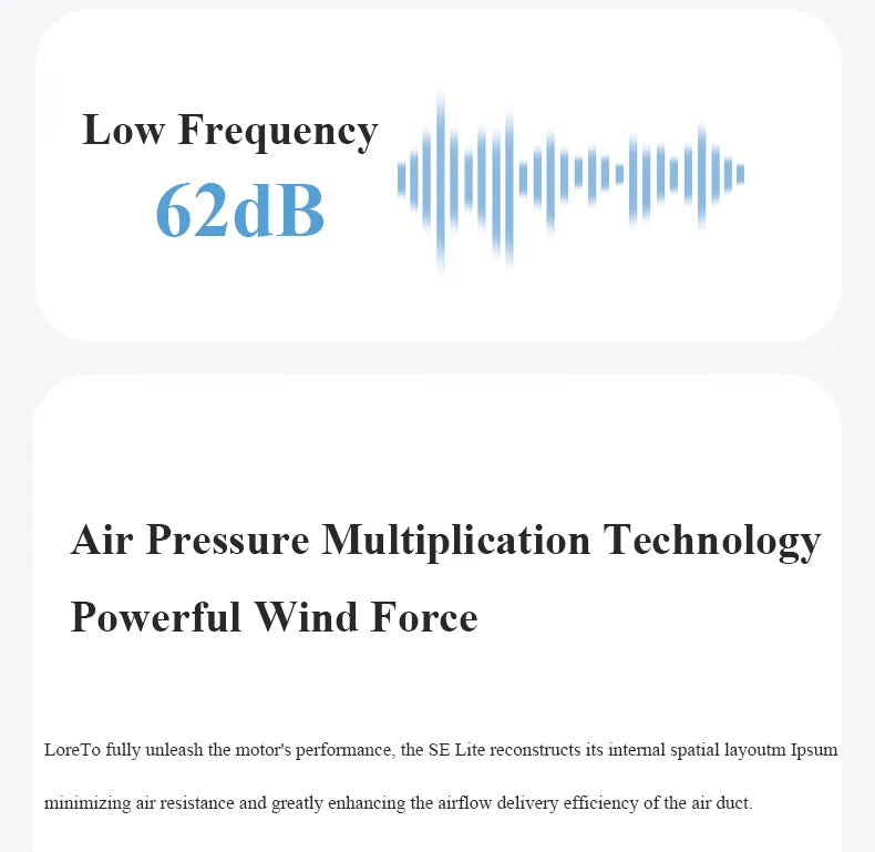 High-speed hair dryer features 62dB low-noise tech, powerful air pressure, and quick-drying, lightweight performance.