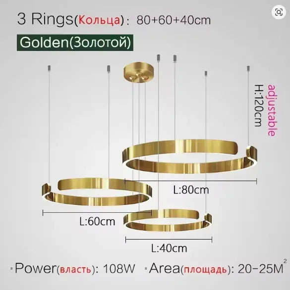 Modern LED Ring Ceiling Chandelier 60cm Black - Minimalist Decor Golden 40 60 80cm Tidesmit