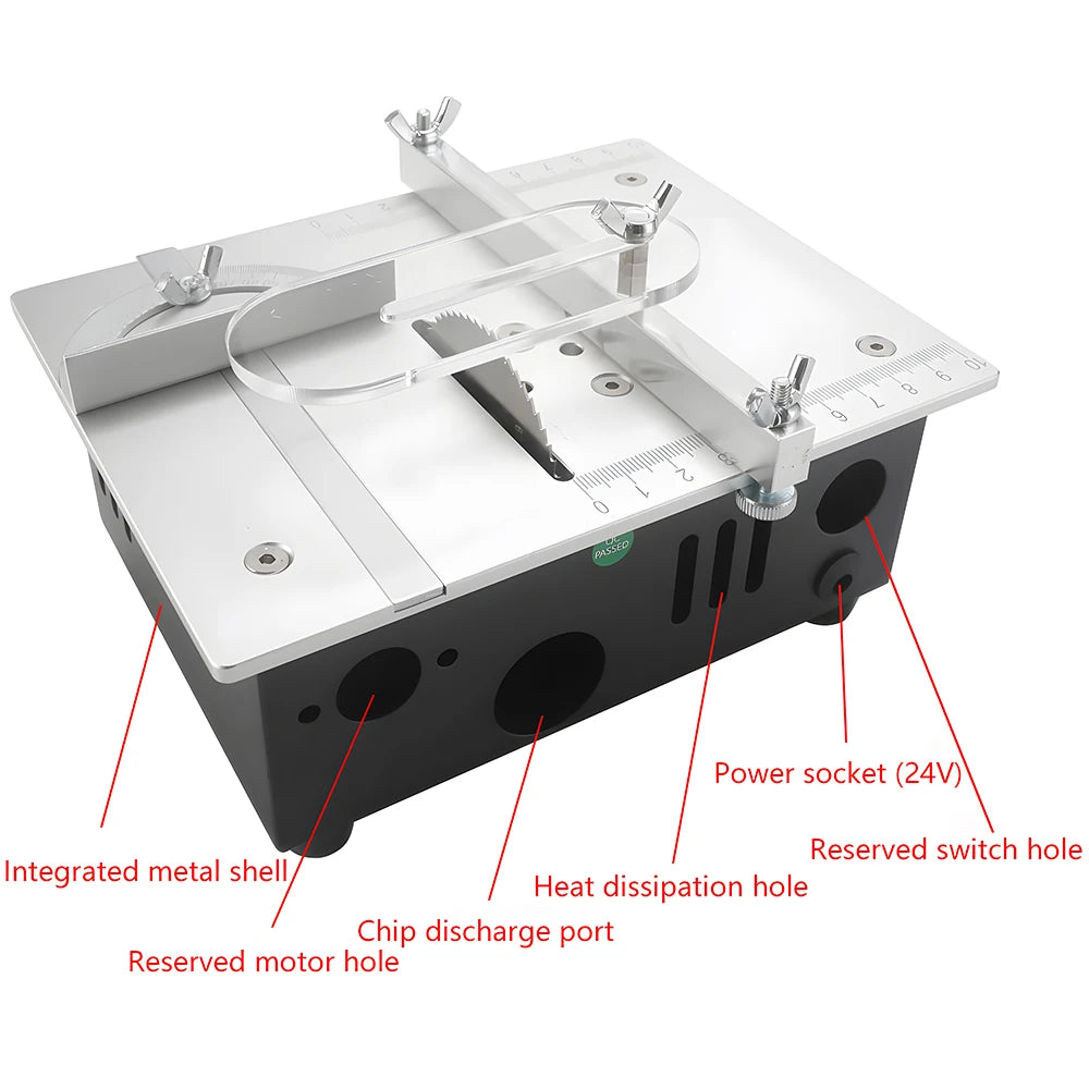 Podofo 96W 5000RPM Mini Circular Table Saw 2.5 Inch Multifunctional Desktop Electric Bench Saw Household DIY Woodworking Cutting Tool with 63mm Blade For PCB Substrate Acrylic Plate Copper Tube Model Craft Making