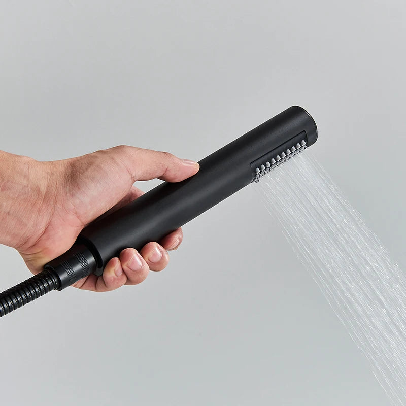 Matte Black Bathtub Faucet Swivel Spout Shower Faucet Wall Mounted Hot Cold Water Mixer For Bathroom Chrome Bath Shower Faucet