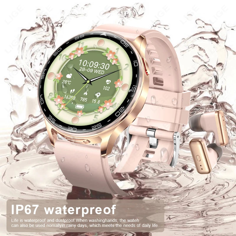 LIGE New 2-in-1 Smart Watch with TWS Bluetooth Earphones Heart Rate Blood Oxygen Monitor New Sport Fitness BT Call Music Watches
