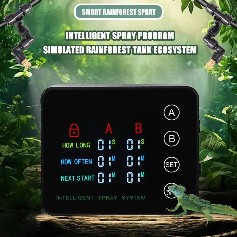 Automatic mist spray system controller box with LED timer display and A/B buttons