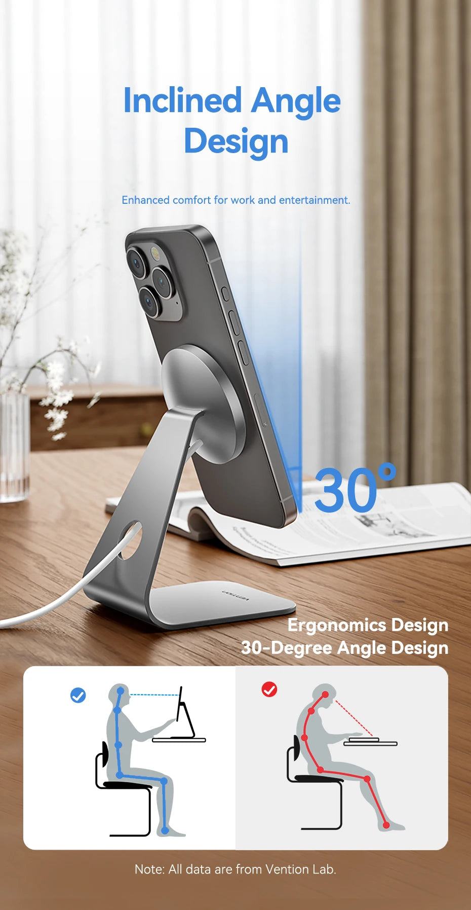 Vention Desktop 15W Magnetic Phone Wireless Charger with 1M Cable For Magsafe iPhone 15 14 13 12 Fast Charging Station Dock