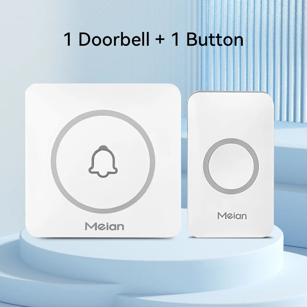 Outdoor wireless doorbell kit (white), 1 doorbell + 1 button, round bell icon