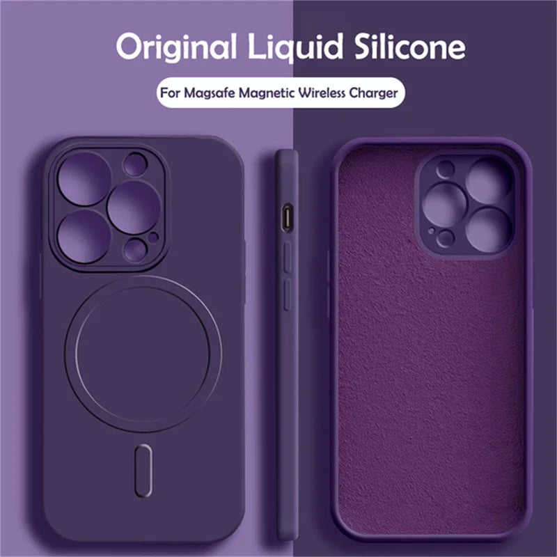 Magnetic Silicone iPhone Case - Shock-Absorbing MagSafe Cover for iPhone Dark Purple Tidesmit