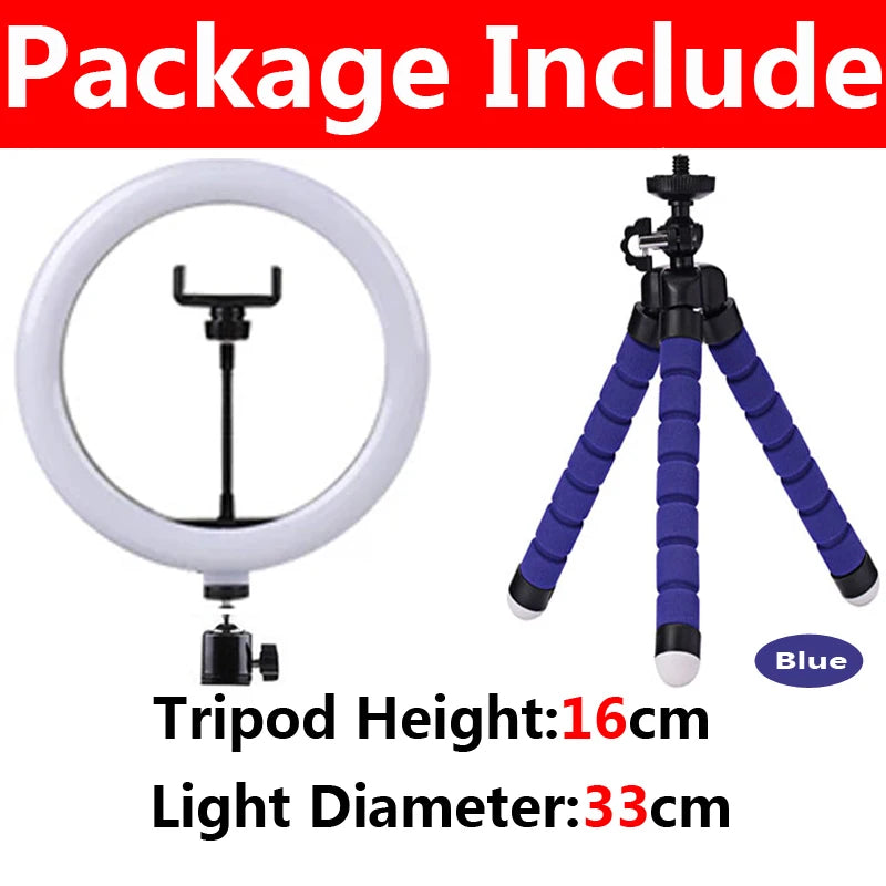 Ring Light with Tripod for YouTube Video Recording - Adjustable LED Lighting A-33cm Blue Tidesmit