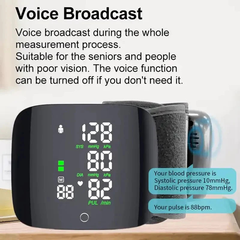 New LED Rechargeable Digital Wrist Blood Pressure Monitor Sphygmomanometer Tonometer Tensiometer Heart Rate Meter BP Monitor
