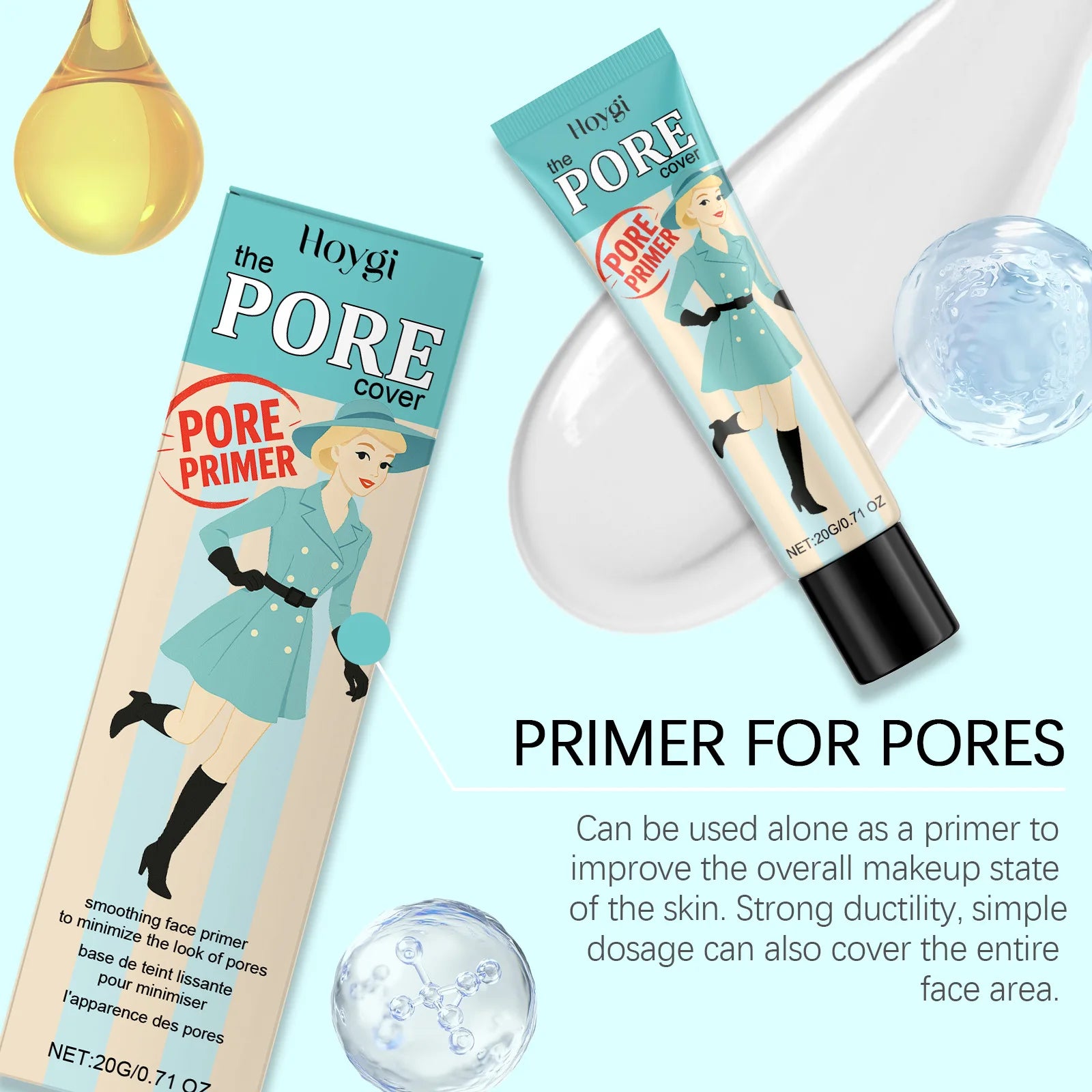 Tidesmit Hoygi pore primer texture close-up featuring long-lasting oil control and smoothing face makeup formula