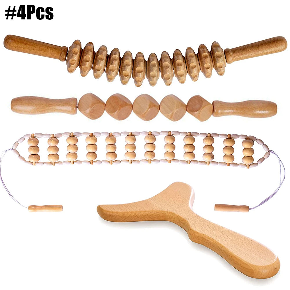 Wood Therapy Massage Tools for Body Contouring | 6 Piece Kit Relaxation Treatment 4Pcs Tidesmit