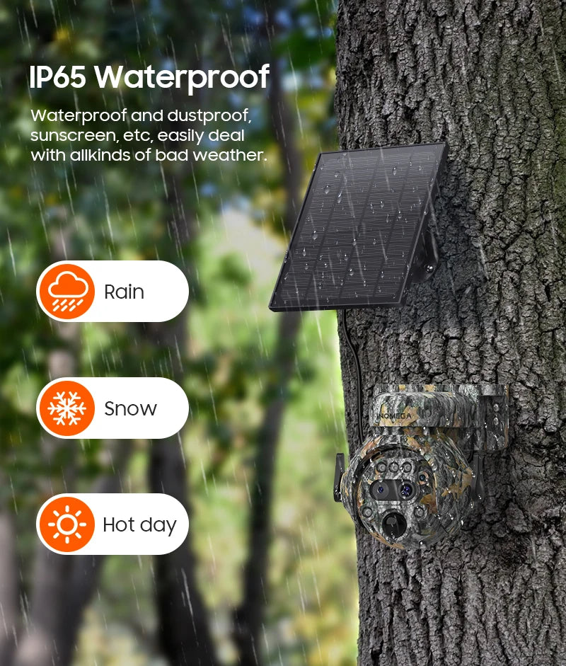 INQMEGA 8MP Solar Powered Camera 4K 4G / WIFI Solar Camera Solar Panel  Security PIR Human Detection Cam in Forest