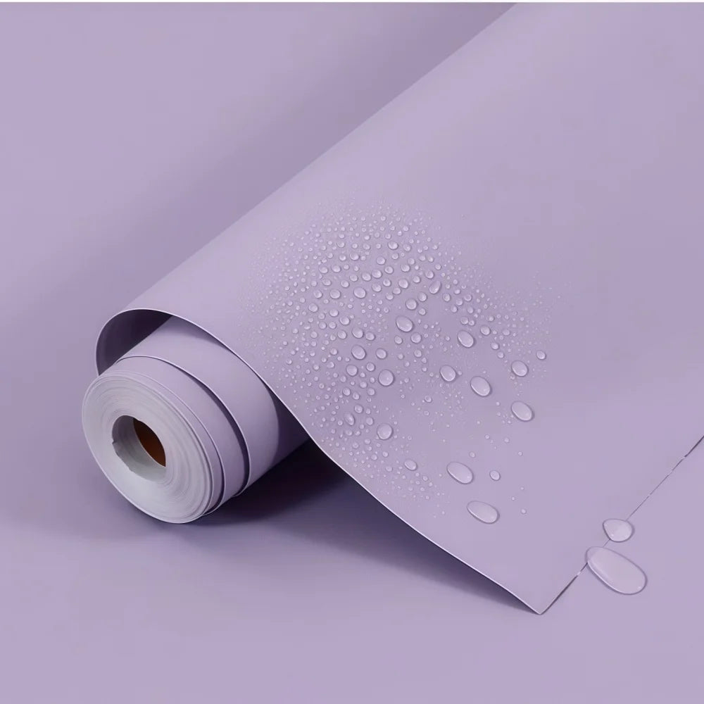 Self-adhesive waterproof vinyl wallpaper roll, lavender matte with raised water droplets