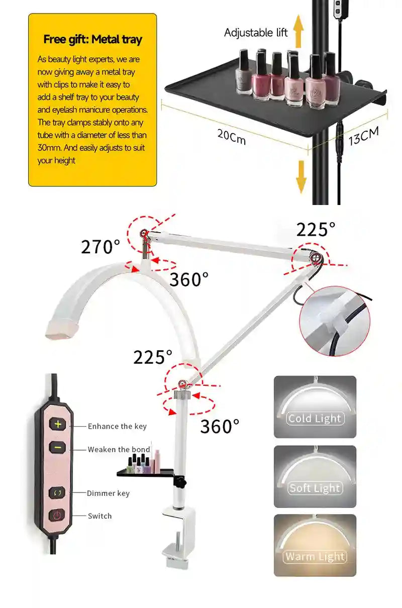 Half-Moon LED Beauty Light - Adjustable Table Lamp for Lash Artists Tidesmit