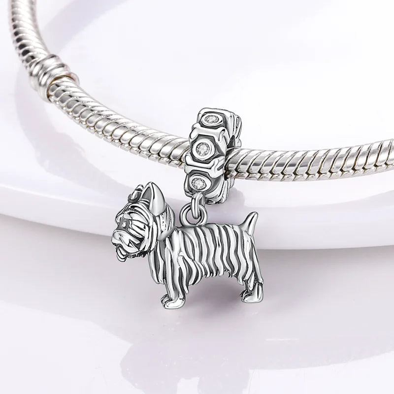Cute 925 sterling silver dog charm for DIY charm bracelets. A perfect gift for dog lovers and pet jewelry collectors.