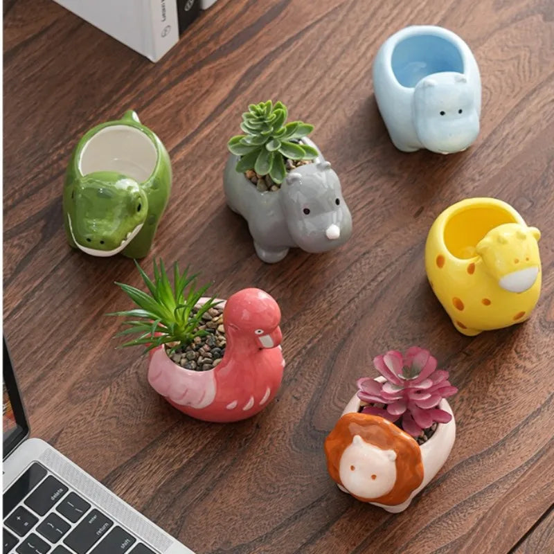 Animal Shape Ceramic Cartoon Flower Pot Simple Adorable Succulent Plant Pot Creative Home Gardening Pot and Plant Container