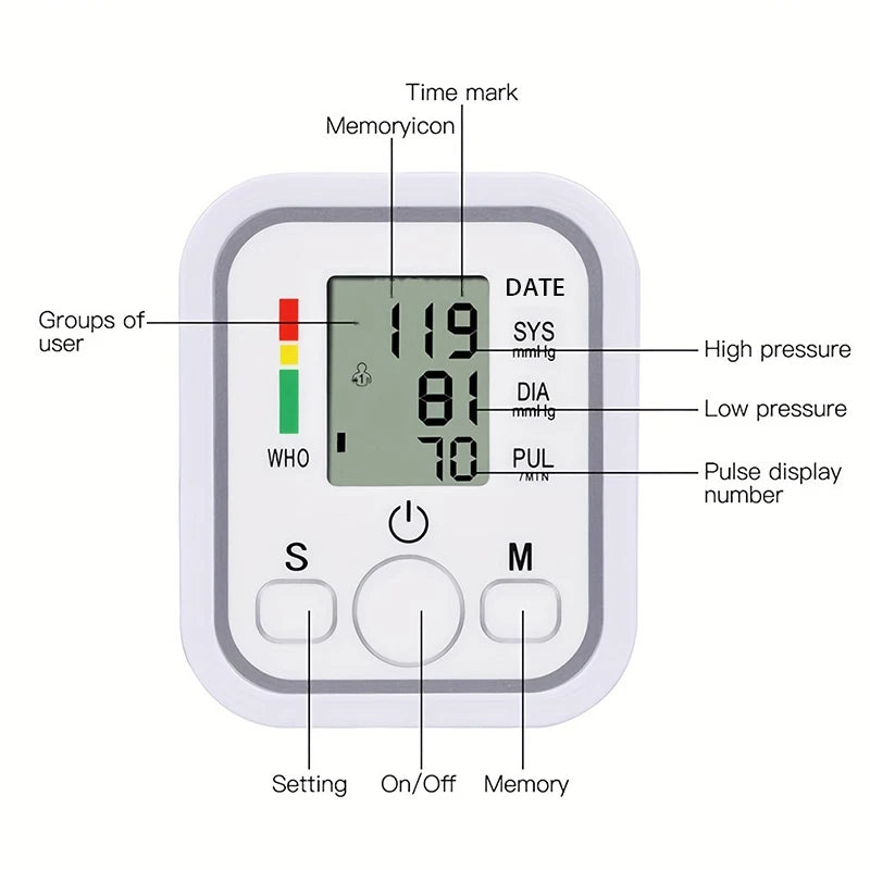 Health Care Blood Pressure Monitor Digital Tonometer Upper Arm Blood Pressure Meter Automatic BP Medical Sphygmomanometer Pulse