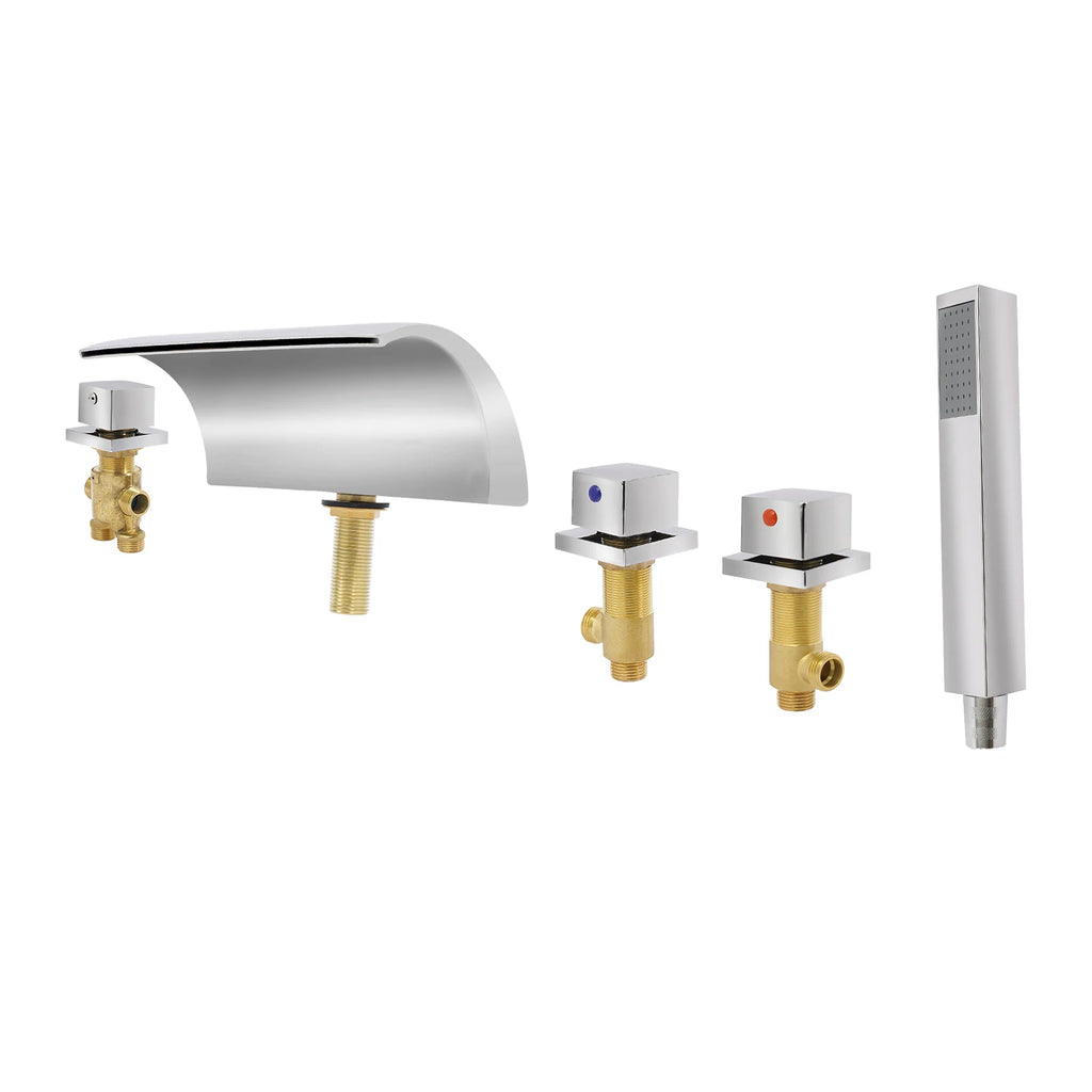 Waterfall Faucet with Handheld Sprayer, Wide Laminar Flow Spout Reduces Splashing, for Bathroom Kitchen Sink, Easy to Clean, Modern Design, Complete Accessories for Installation