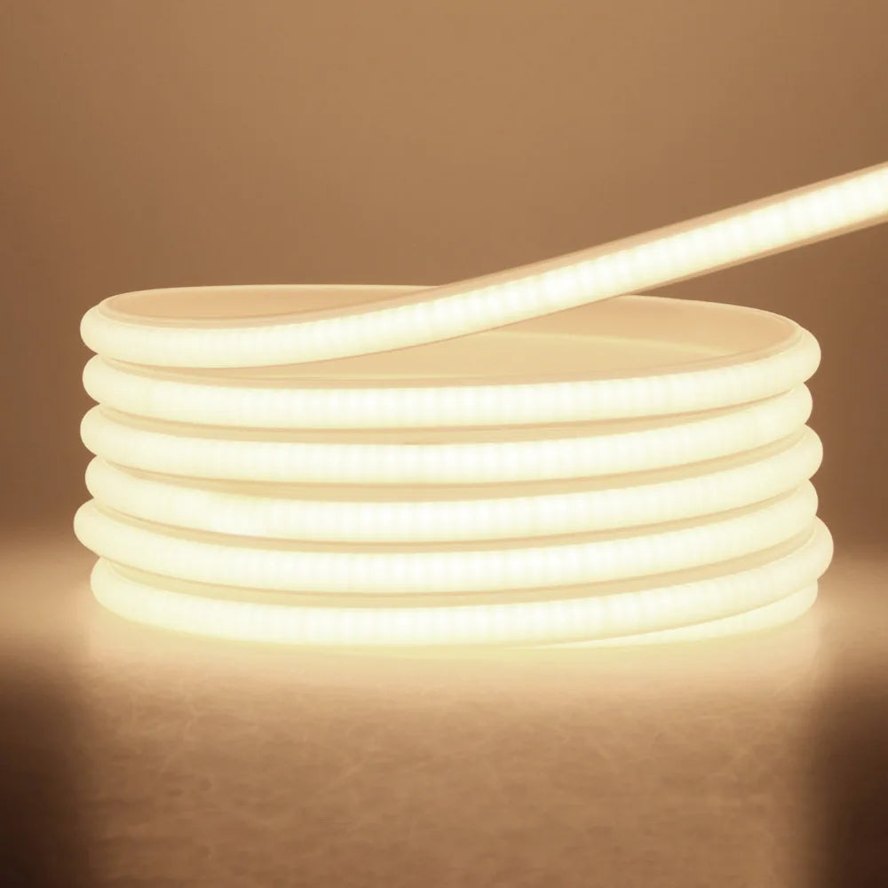 220V COB LED Neon Strip Light with Dimmer Switch Power Kit 288LED High Density Linear Lighting Waterproof Flexible Silicone Lamp