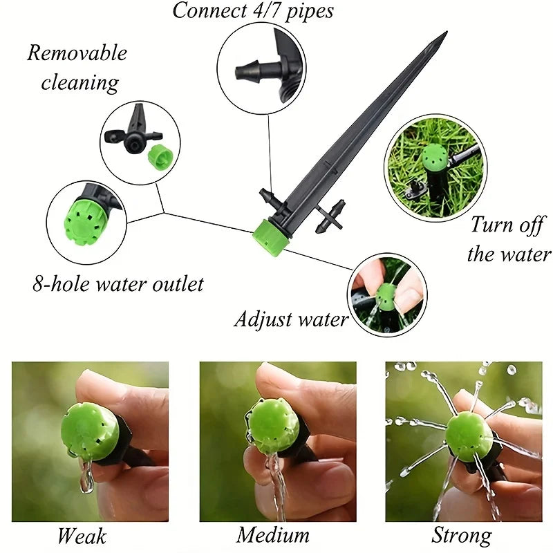 Drip Emitters Perfect for Tube PE Pipe,Adjustable 360 Degree Water Flow Irrigation Drippers on Stake for Flower Bed,Garden, Lawn