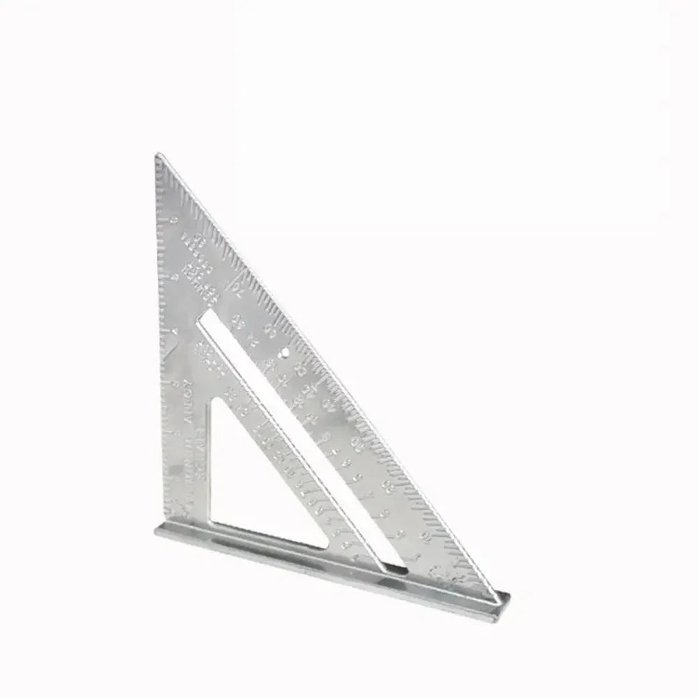 Silver triangular speed square measuring ruler with inner slot and angle marks