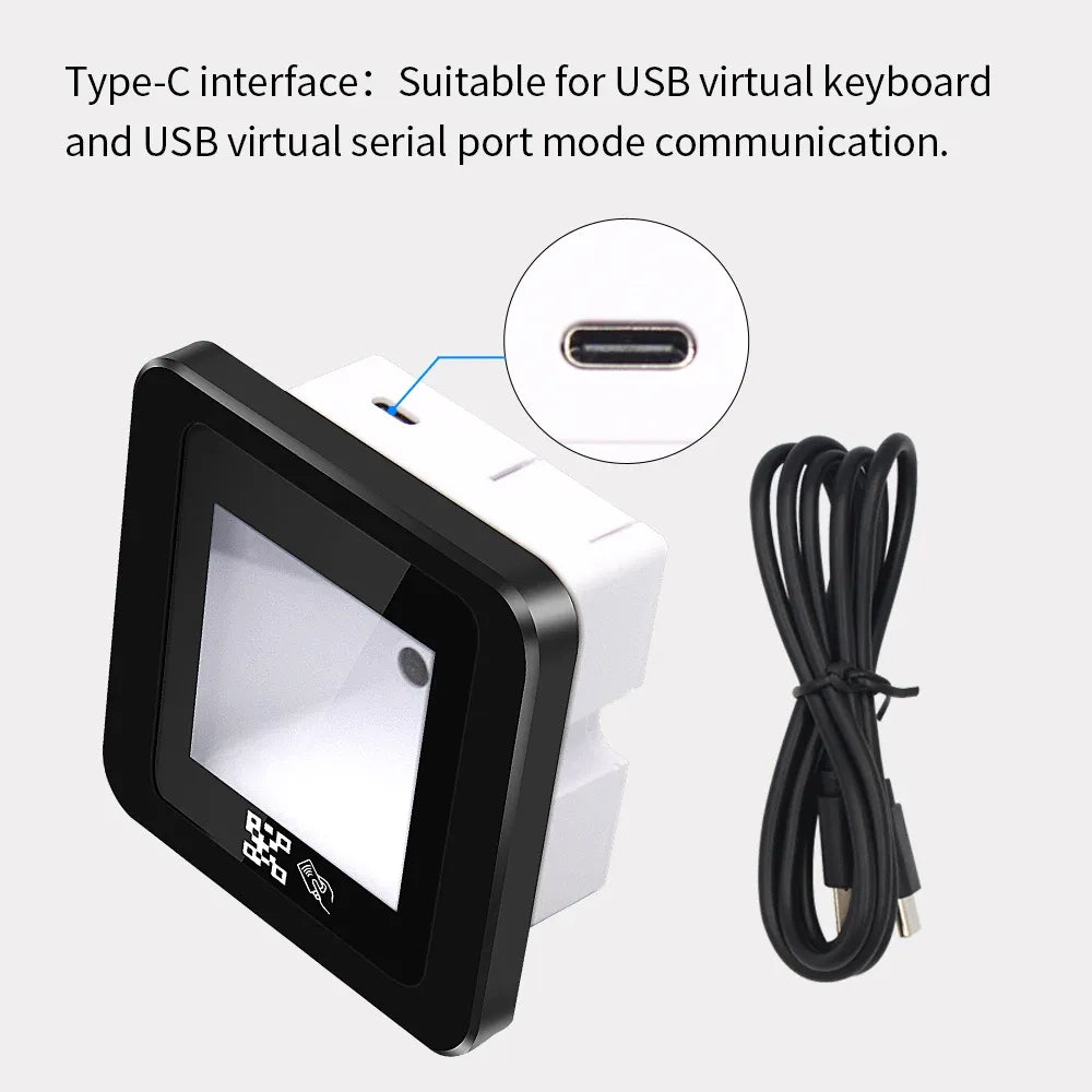 QR code access reader with USB Type-C port and connected cable